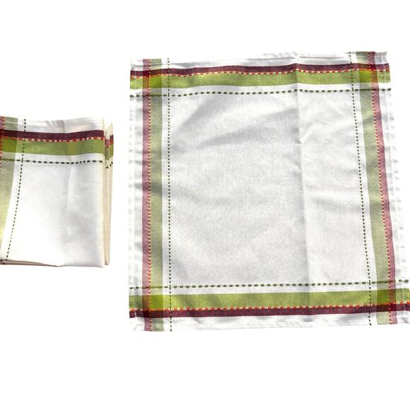 Six Cotton Cloth Napkins Country Cabin Farmhouse casual style cream green red - Picture 3 of 7